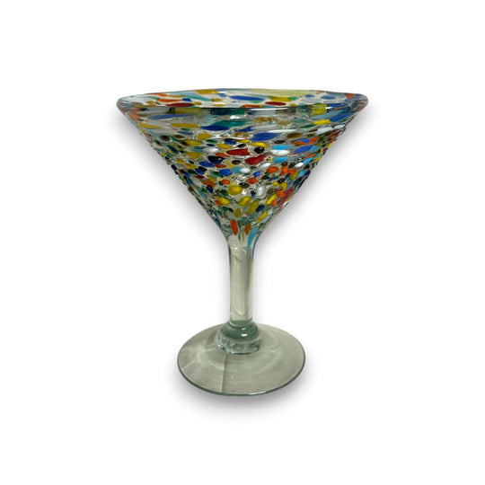 Confetti Pebbled Martini Glass | Hand-Blown Mexican Barware - hand-blown lead-free martini glass with colorful confetti pebble pattern