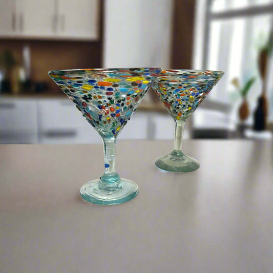 Confetti Martini Glass – Hand-Blown Pebbled Barware