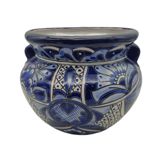 Handmade Talavera Planter | Blue & White Flower Pot