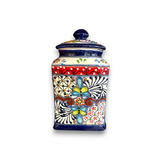 Talavera Canister Set | Dark Blue Mexican Kitchen Storage Jars - handcrafted cobalt blue hand-painted ceramic canister from Guanajuato, Mexico