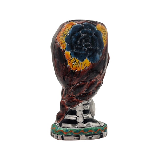Day of the Dead Lady & Bunny Planter | Hand-Painted Talavera Pot side view