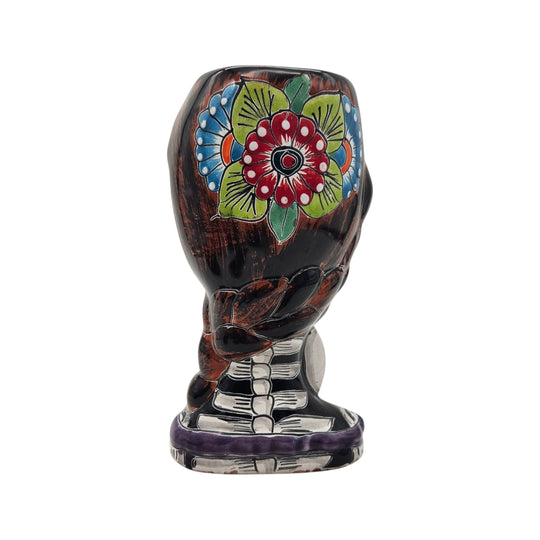 Day of the Dead Lady & Bunny Planter | Hand-Painted Talavera Pot side view