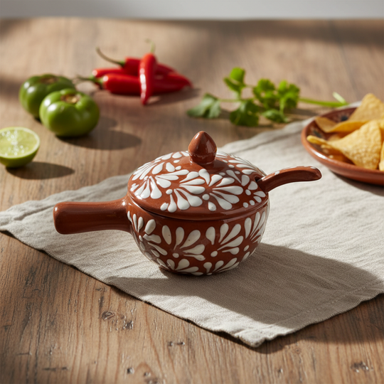 Talavera Salsa Bowl With Lid And Spoon | Hand-Painted Ceramic