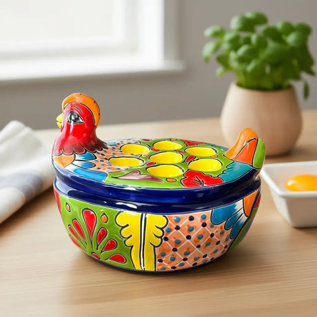 Talavera Chicken Egg Crate | Handmade Ceramic Egg Holder