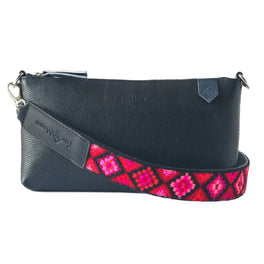 Mai Woven Bag Strap - Poppy with Leather