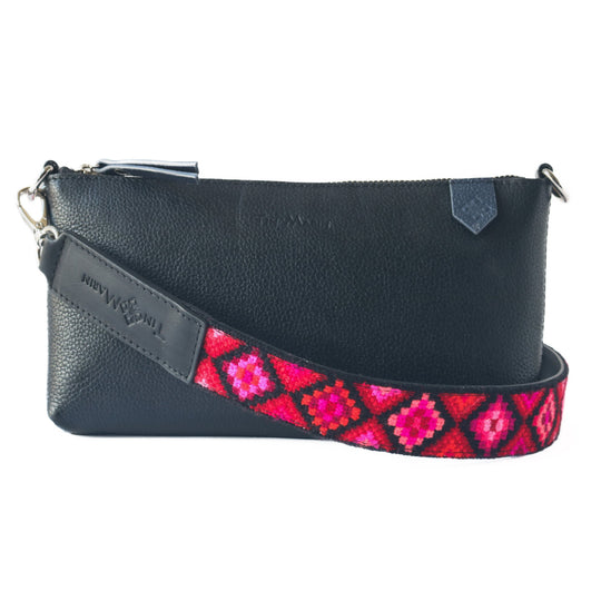 Mai Woven Bag Strap - Poppy with Leather
