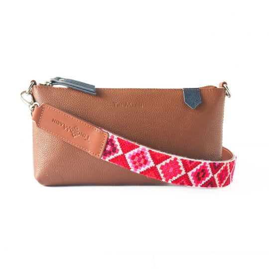 Mai Woven Bag Strap - Poppy with Leather