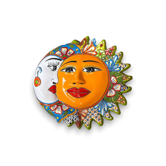 Extra Large Talavera Sun & Moon Wall Art | Mexican Handmade Eclipse Decor - hand-painted kiln-fired Talavera sun and moon wall plaque