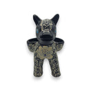Floral Black & White Talavera Donkey Planter | Mexican Pottery hand-painted glossy donkey with blue eyes and floral pattern