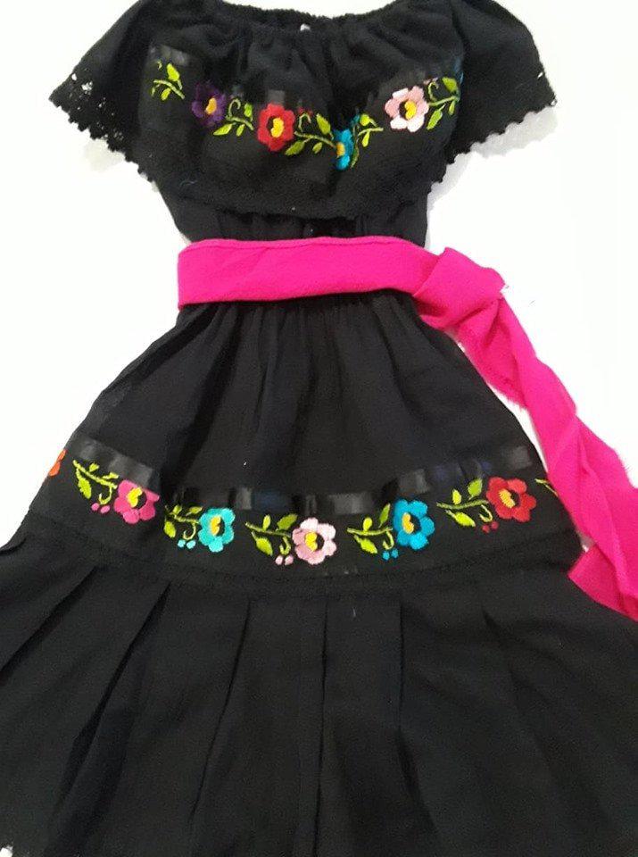 Floral Embroidered Black Dress | Traditional Mexican Clothing