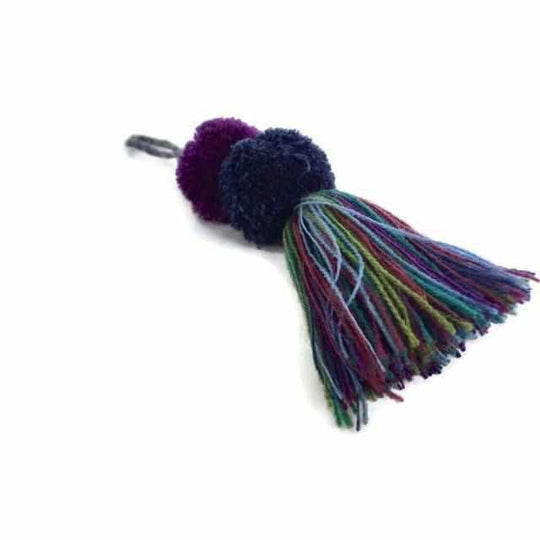 Earth Tone Friendship Tassel Zipper Pull with Pom Poms | Handmade in Mexico