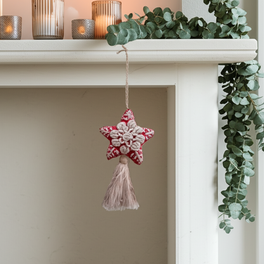 Red Star Embroidered Felted Wool Handmade Ornament - Mexico