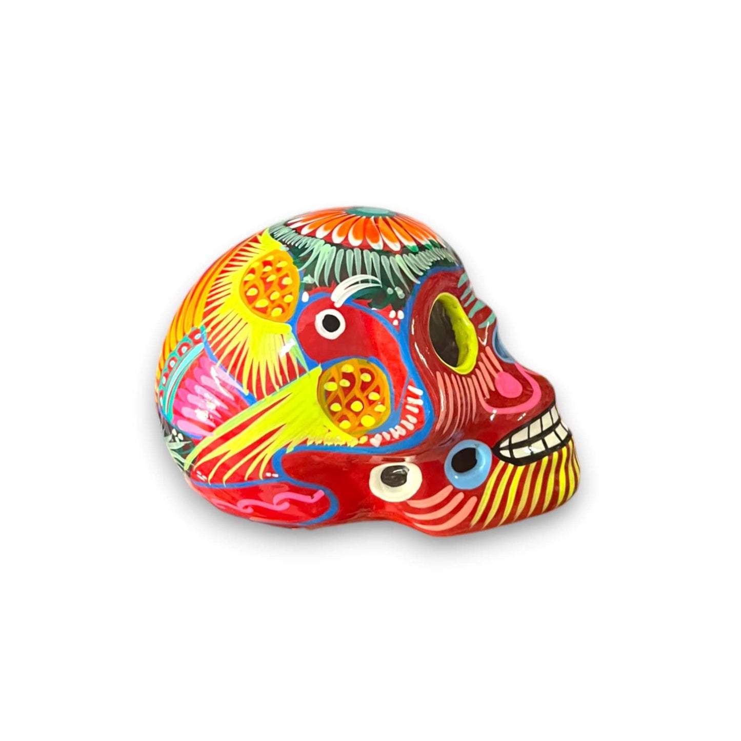 Guerrero Calavera Skull | Large Hand-Painted Day of the Dead Art colorful hand-painted Guerrero pottery skull from Guanajuato, vibrant home decor