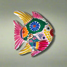 Guerrero Fish Wall Decor | Colorful Hand-Painted Mexican Art - hand-painted Talavera fish with tropical florals and whimsical bird, lead-free glaze