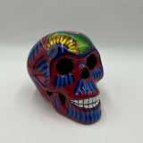 Guerrero Calavera Skull | Large Hand-Painted Day of the Dead Art - red hand-painted Guerrero pottery skull from Guanajuato, vibrant kiln-fired glaze