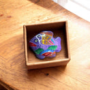 Guerrero Fish Jewelry Box | Handmade Ceramic Earring Organizer hand-painted purple fish earring holder in a brown gift box, Mexican Talavera style