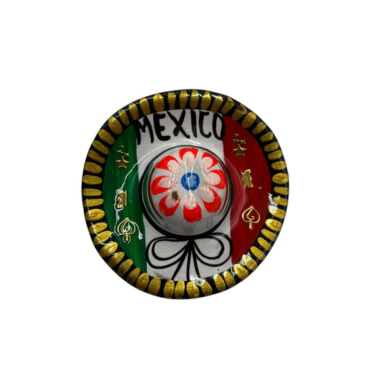 Guerrero Pottery Magnets | Assorted Mexican Fridge Magnets - hand-painted Mexican flag tematica magnet from Guanajuato with floral design