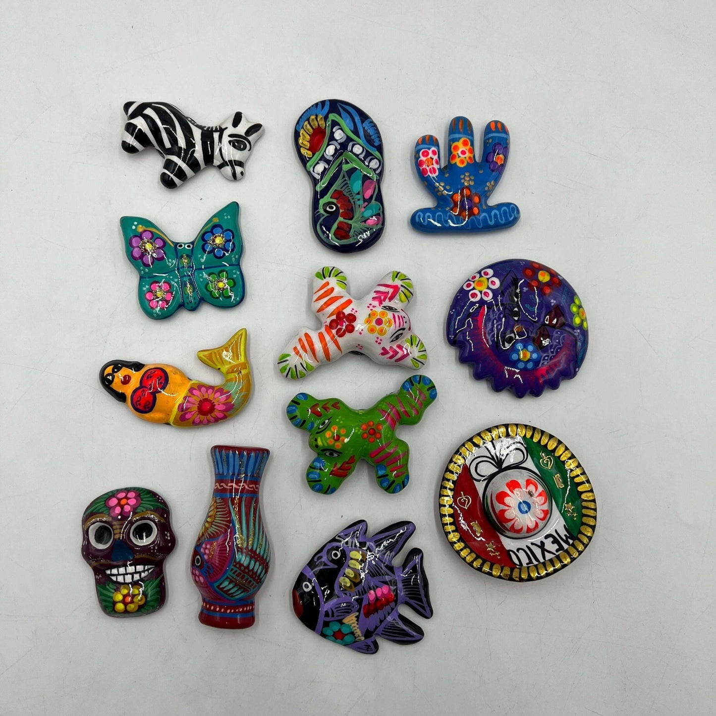Guerrero Pottery Magnets | Assorted Mexican Fridge Magnets - hand-painted colorful Mexican ceramic fridge magnets set