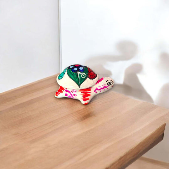 Guerrero Turtle Jewelry Box | Colorful Hand-Painted Ceramic Gift - vibrant hand-painted Guerrero turtle jewelry box on wooden table