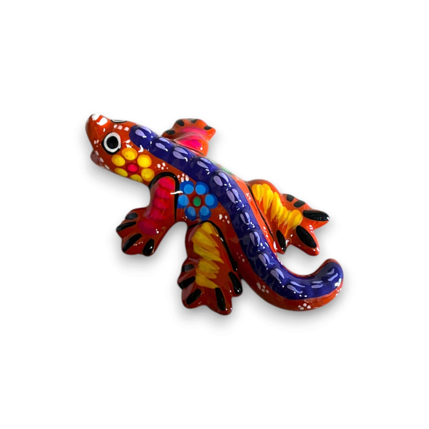 Guerrero Iguana Figurine | Colorful Hand-Painted Mexican Folk Art - vibrant hand-painted Talavera-style iguana from Guanajuato, purple blue red yellow dots