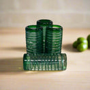 Mexican Double Shot Glass | Hand-Blown Green Swirl Barware - set of ribbed hand-blown green double shot glasses, vintage-modern barware from Guanajuato, Mexico