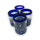 Hand Blown Mexican Shot Glass | Blue and White Artisan Tequila Shooter - set of 4 hand-blown blue and white swirl tequila shot glasses