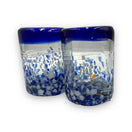 Hand Blown Mexican Shot Glass | Blue and White Artisan Tequila Shooter - pair of hand-blown blue & white swirl tequila shot glasses from Guanajuato