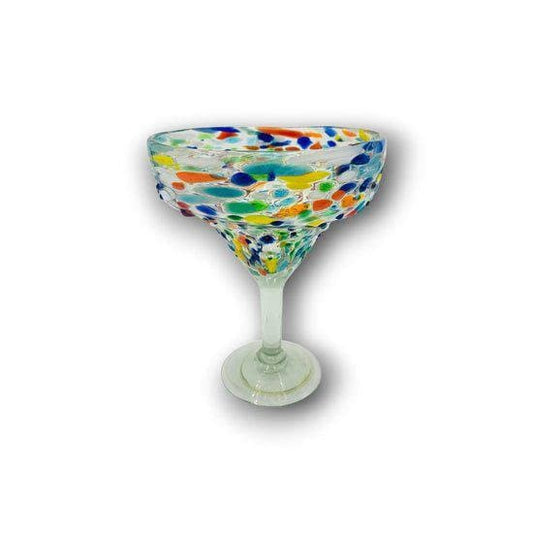 Hand Blown Mexican Margarita Glasses | Colorful Pebbled Confetti Design