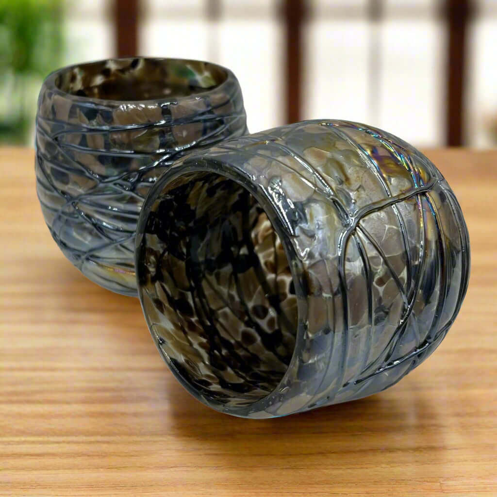 Mexican Stemless Wine Glass | Mocha Mix Design - hand-blown lead-free glass with artisanal mocha swirl from Guanajuato, Mexico