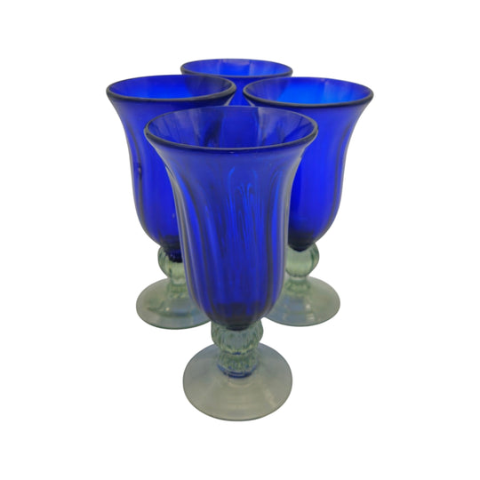 Hand-Blown Mexican Sundae Glass | Cobalt Blue Elegance set of four