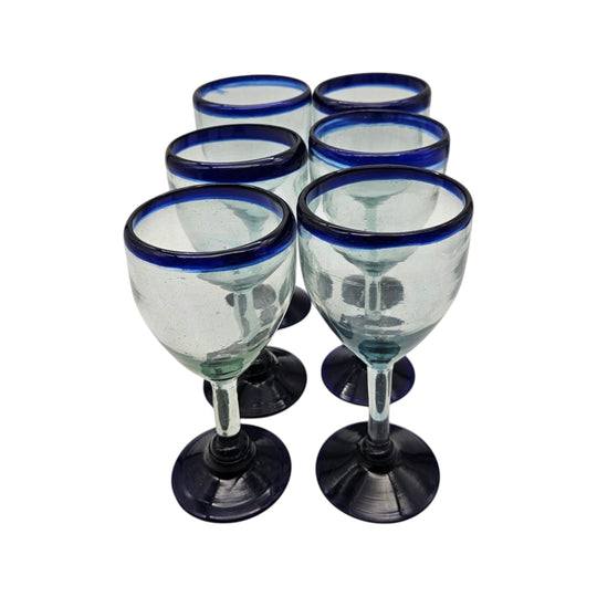 Hand-Blown Mexican Wine Glass | Cobalt Rim Design set