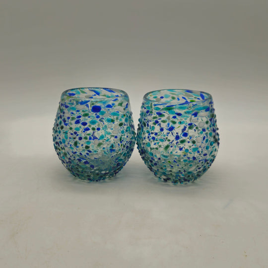 Hand-Blown Stemless Wine Glass — TGH-5548; actual product against its original background.