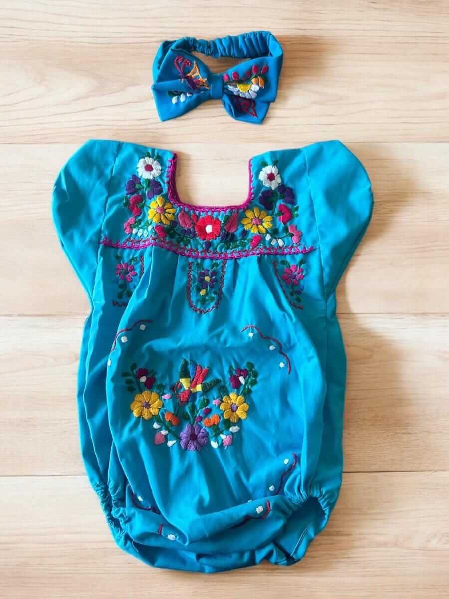 Puebla Baby Romper & Headband - Hand-Embroidered