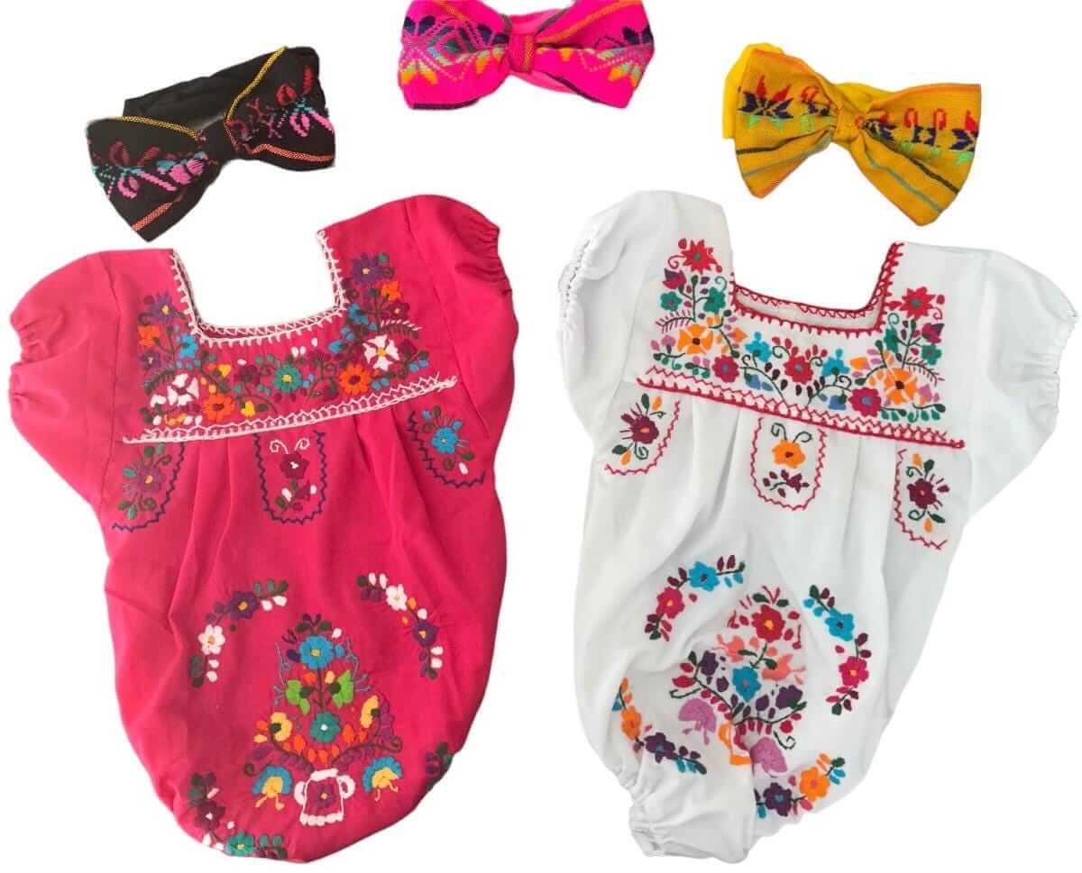 Puebla Baby Romper & Headband - Hand-Embroidered