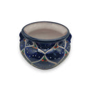 Blue Peacock Talavera Pot | Hand-Painted Mexican Ceramic - deep cobalt blue hand-painted peacock feather motifs, green orange white accents, lead-free glaze