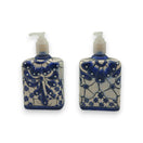 Hand-Painted Blue Talavera Soap Dispenser | Floral Ceramic Decor - hand-painted cobalt blue floral ceramic soap dispenser, square pump