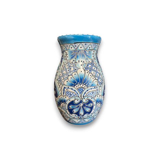 Talavera Vase | Hand-Painted Mexican Ceramic Flower Pot - blue hand-painted Talavera pottery vase from Guanajuato, kiln-fired with lead-free glaze