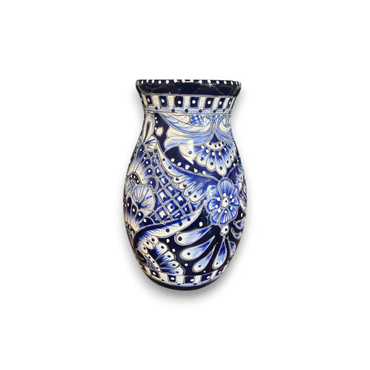 Talavera Vase | Hand-Painted Mexican Ceramic Flower Pot - blue hand-painted Talavera ceramic vase from Guanajuato, lead-free glaze