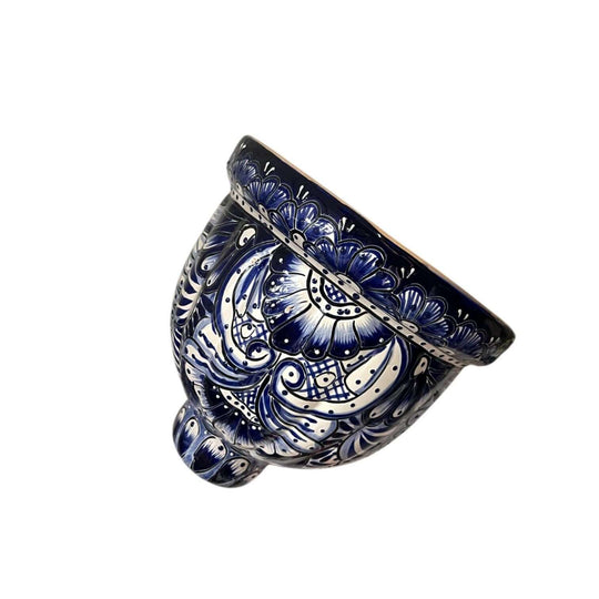 Colorful Talavera Wall Planter | Hand-Painted Mexican Hanging Decor - blue hand-painted Talavera ceramic wall planter, kiln-fired, lead-free glaze