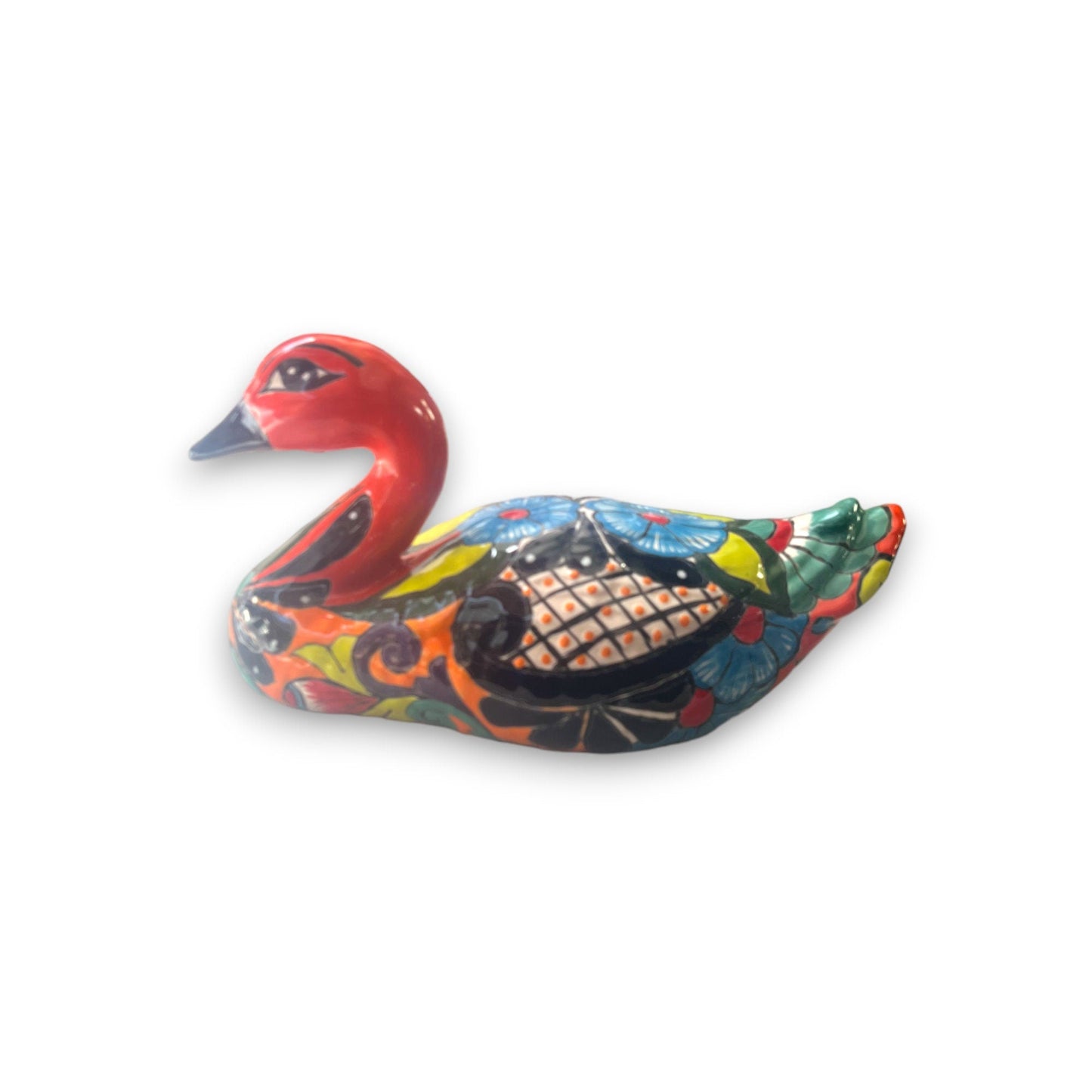 Hand-Painted Colorful Talavera Duck Statue | Mexican Folk Art Decor