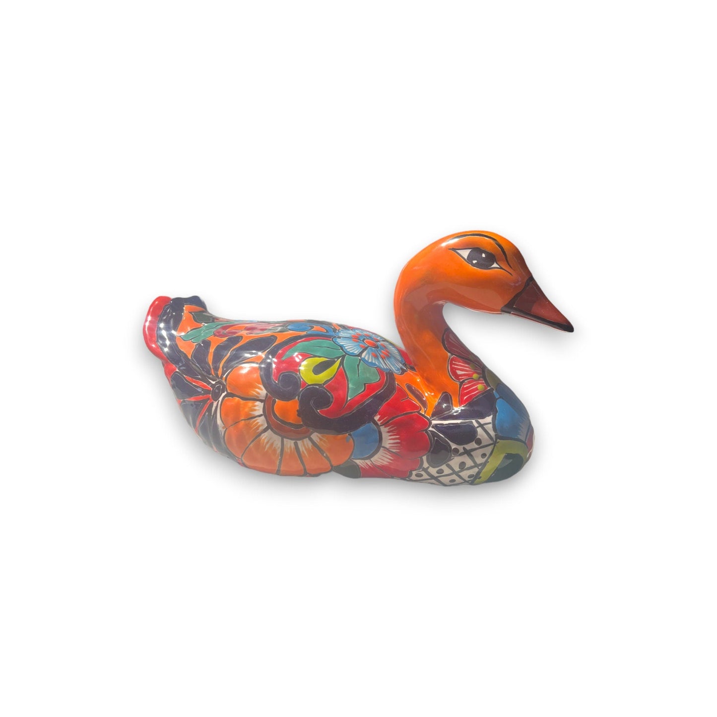 Hand-Painted Colorful Talavera Duck Statue | Mexican Folk Art Decor