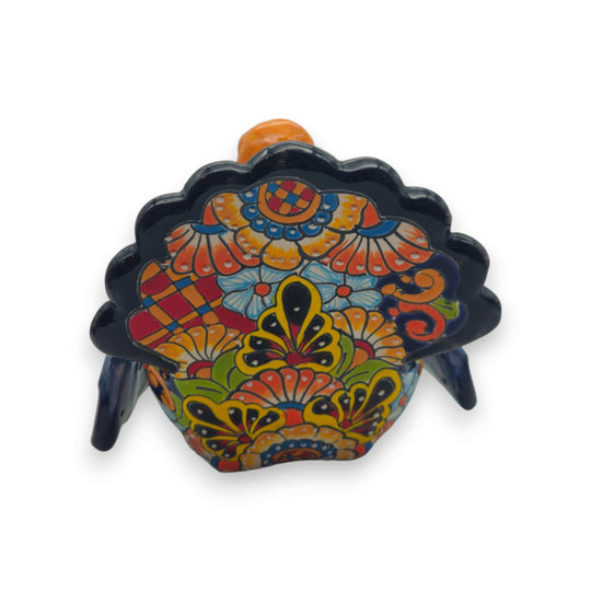 Colorful Talavera Turkey Figurine | Hand-Painted Mexican Folk Art - small hand-painted talavera turkey with bright floral and feather patterns