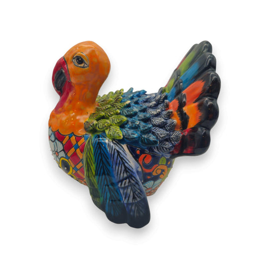 Colorful Talavera Turkey Figurine | Hand-Painted Mexican Folk Art - vibrant hand-painted Talavera turkey with floral and feather patterns
