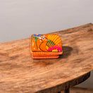 Colorful Hand-Painted Guerrero Jewelry Box | Mexican Ceramic Chest - vibrant orange hand-painted ceramic jewelry chest with floral and bird motif