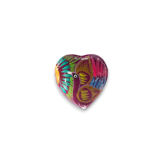 Hand-Painted Guerrero Heart-Shaped Jewelry Box | Mexican Ceramic Earring Holder - hand-painted colorful heart jewelry box from Guerrero with bird motif