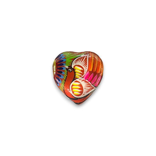 Hand-Painted Guerrero Heart-Shaped Jewelry Box | Mexican Ceramic Earring Holder - colorful hand-painted Guerrero heart jewelry box with floral bird design