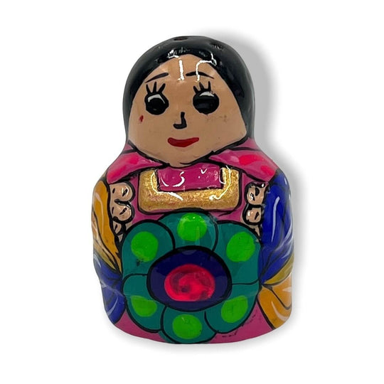 Set of 2 Guerrero Salt and Pepper Shakers | Hand-Painted Couple - single hand-painted Guerrero female shaker, bright floral design