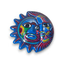 Hand-Painted Guerrero Sun Moon Eclipse Art | Mexican Artisan Craft - vivid blue Guerrero sun and moon ceramic wall art