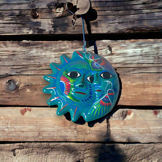 Hand-Painted Guerrero Sun Moon Eclipse Art | Mexican Artisan Craft - hand-painted Guerrero sun and moon ceramic wall decor from Guanajuato