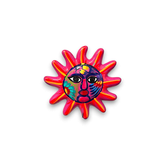 Hand-Painted Guerrero Sun Wall Art | Mexican Folk Decor - vibrant hand-painted ceramic sun with bold blues and radiant reds